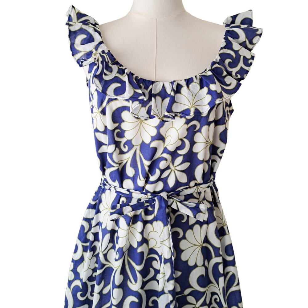 BODEN Ruffle Scoop Neck Maxi Dress Size 6 Ocean Blue Petal Print - Picture 4 of 12